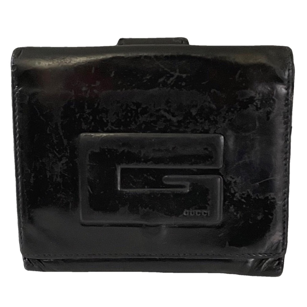 Gucci black distressed leather G logo Tom Ford era compact wallet